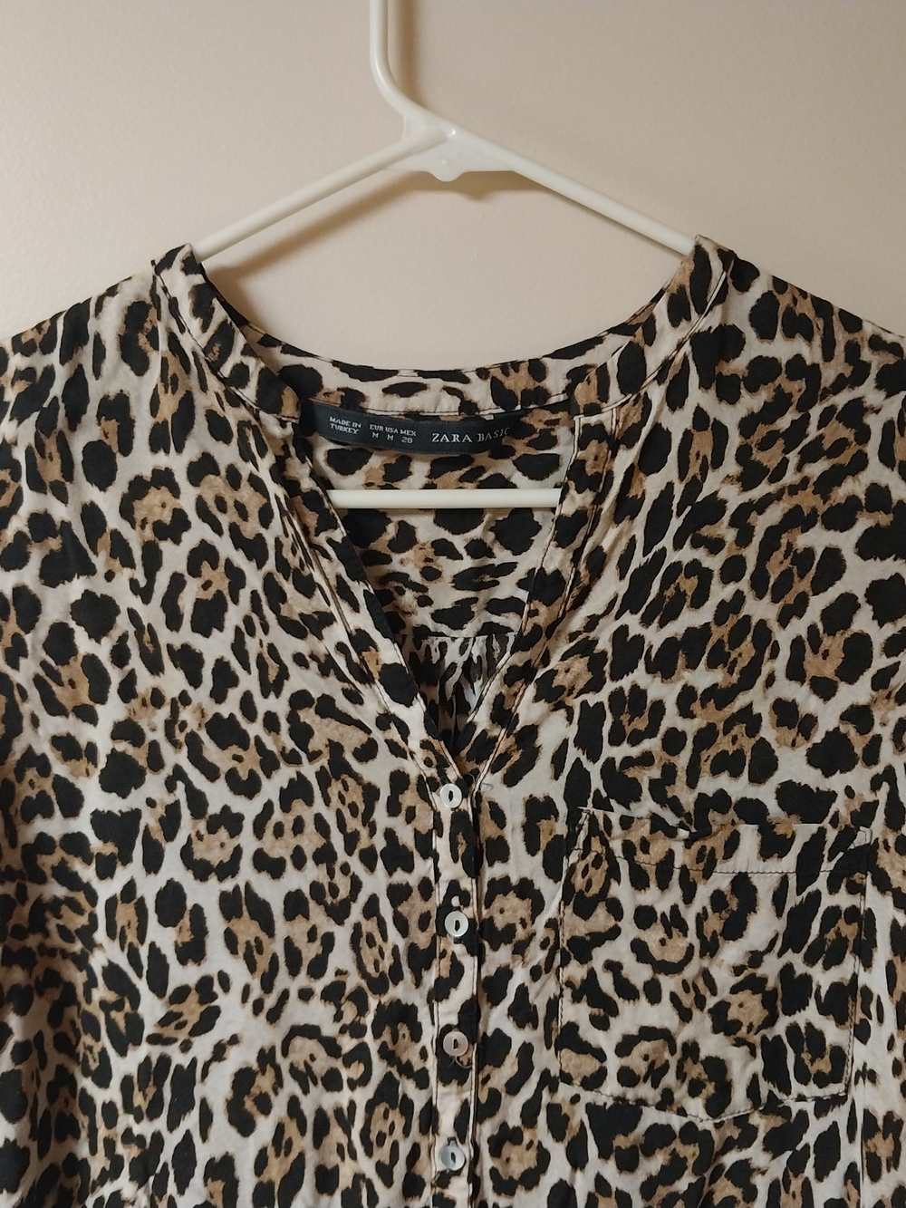Zara Leopard-Print Button Front Blouse in Brown, Black, and Cream